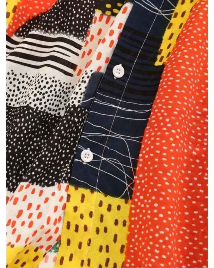 Colorblock Geometric Print Turn Down Collor Long Sleeve Casual Button-up Shirt