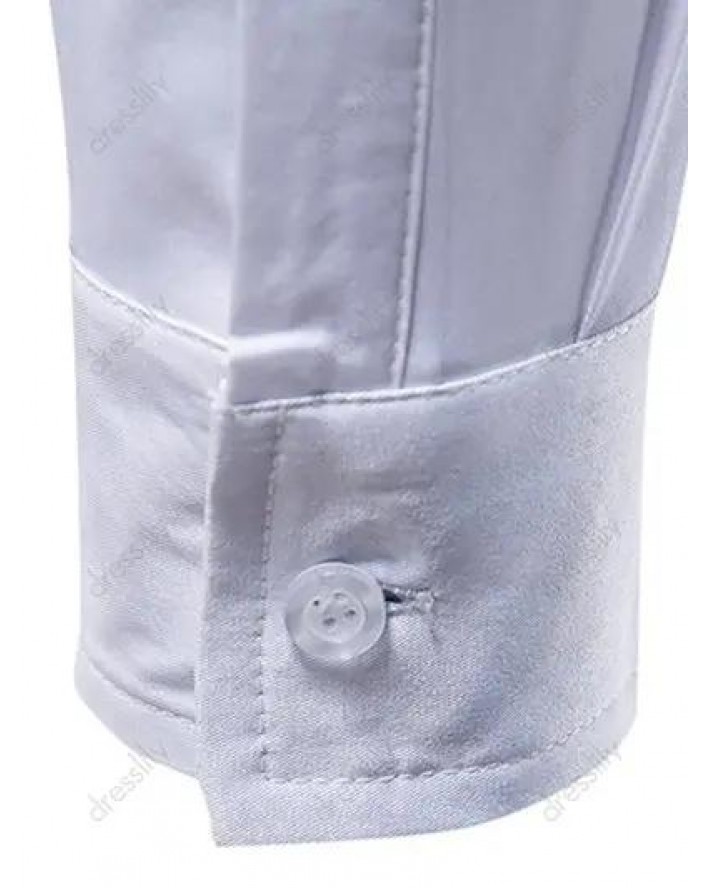 Formal Shirt Plaid Insert Turn Down Collar Mock Pockets Long Sleeves Button-up Shirt