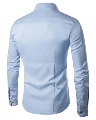 Metallic Thread Embroidered Asymmetrical Button Shirt