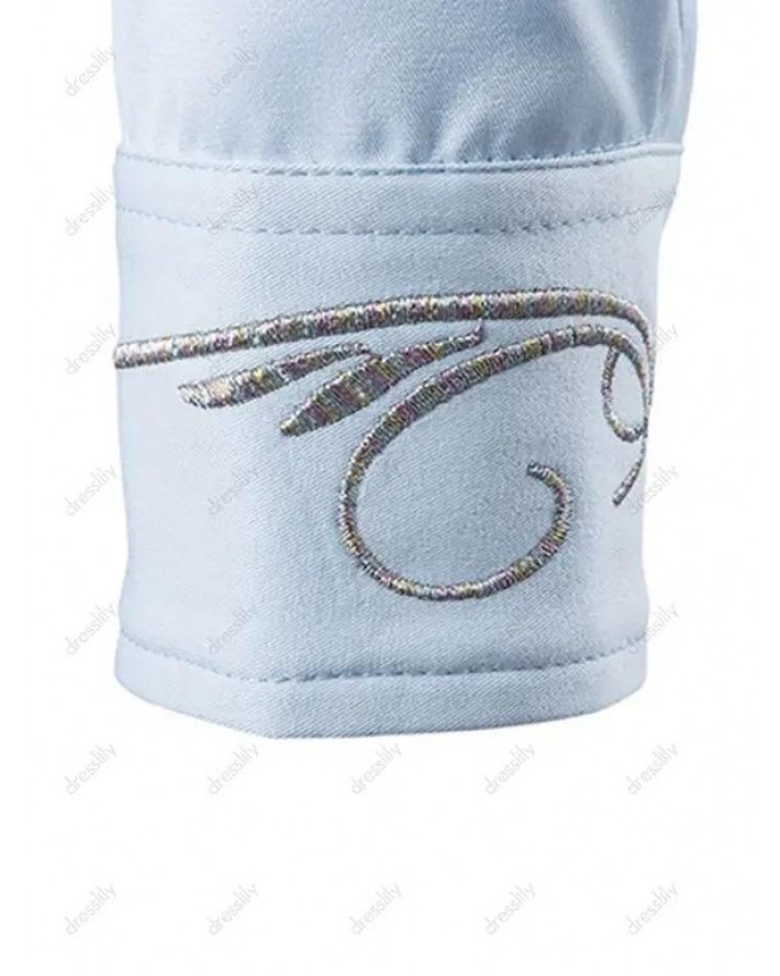 Metallic Thread Embroidered Asymmetrical Button Shirt