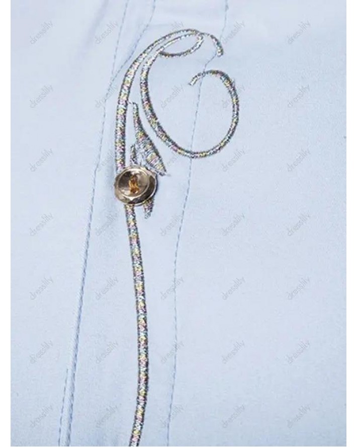 Metallic Thread Embroidered Asymmetrical Button Shirt