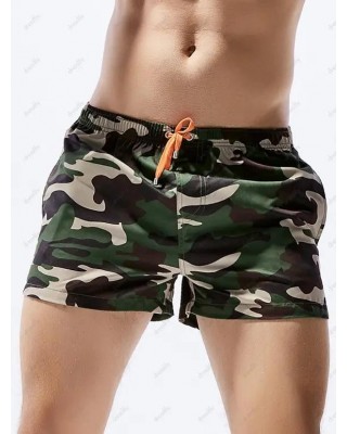 Camo Print Casual Board Shorts Camouflage Pockets Summer Drawstring Beach Shorts