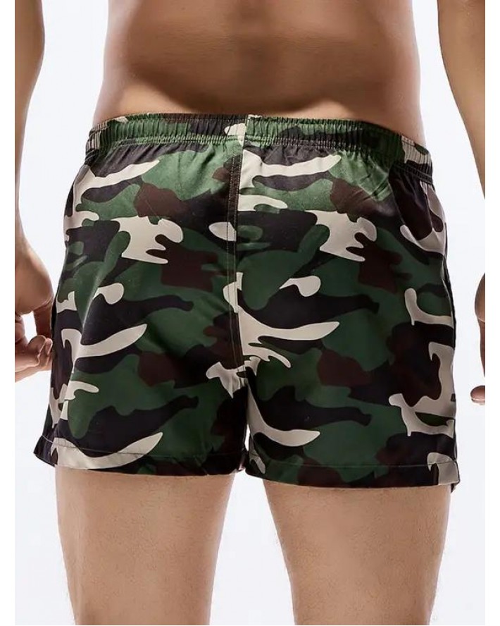 Camo Print Casual Board Shorts Camouflage Pockets Summer Drawstring Beach Shorts