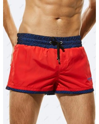 Casual Board Shorts Contrast Colorblock Lace Panel Drawstrings Pockets Summer Ringer Beach Shorts