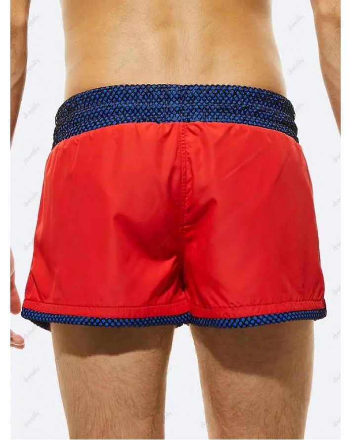 Casual Board Shorts Contrast Colorblock Lace Panel Drawstrings Pockets Summer Ringer Beach Shorts