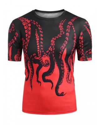 Short Sleeve Octopus Printed T-shirt