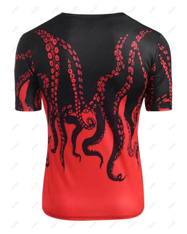 Short Sleeve Octopus Printed T-shirt
