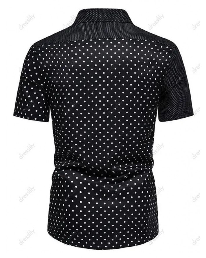 Casual Shirt Polka Dot Print Front Pocket Turn Down Collar Short Sleeve Summer Button Up Shirt