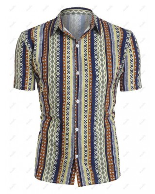 Tribal Pattern Stripe Short Sleeve Shirt