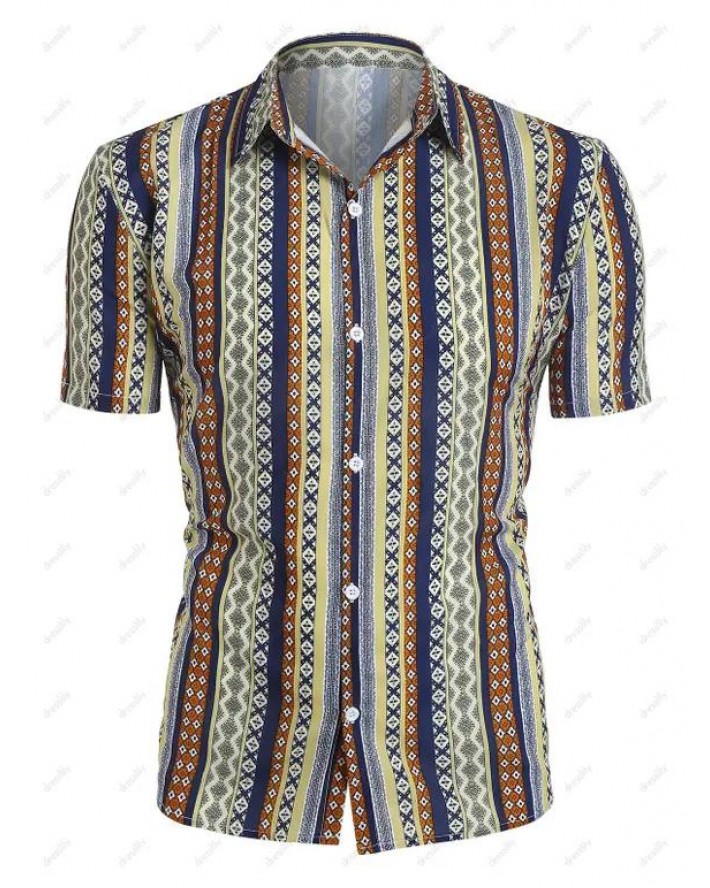 Tribal Pattern Stripe Short Sleeve Shirt