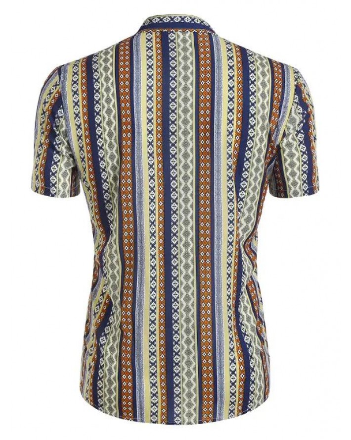 Tribal Pattern Stripe Short Sleeve Shirt