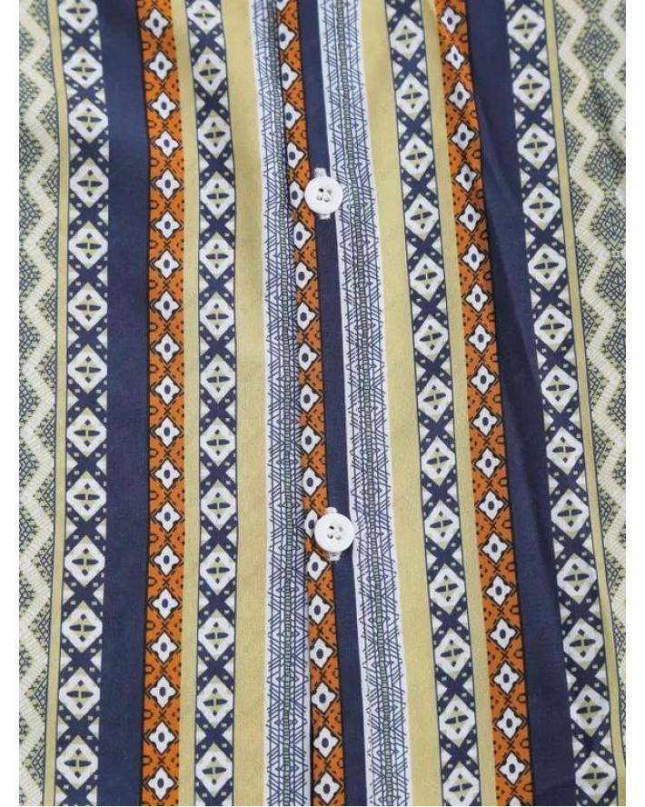 Tribal Pattern Stripe Short Sleeve Shirt