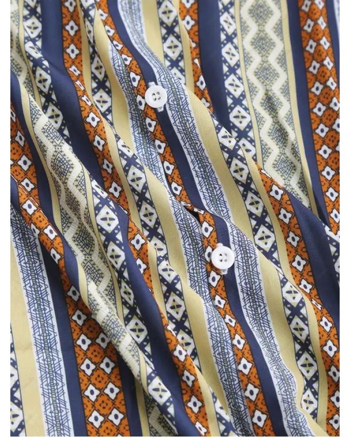 Tribal Pattern Stripe Short Sleeve Shirt