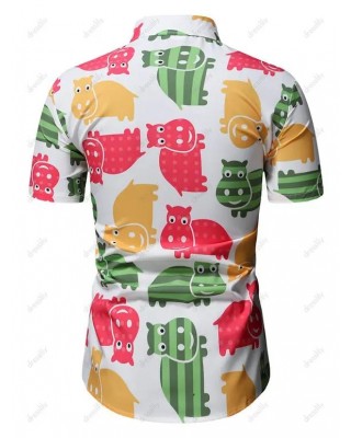 Cartoon Animal Print Short Sleeve Shirt