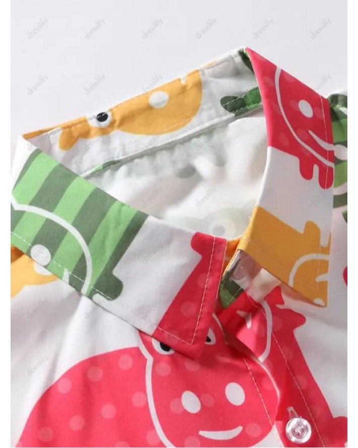 Cartoon Animal Print Short Sleeve Shirt