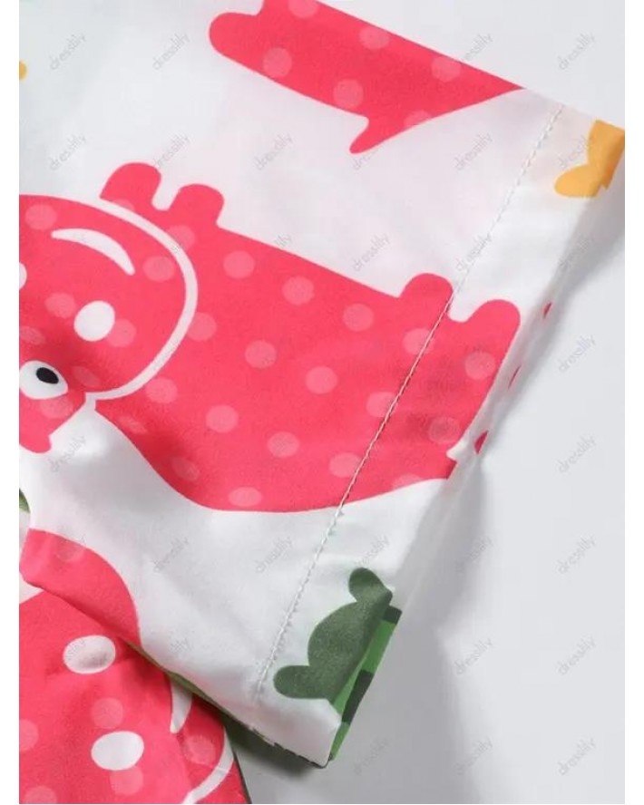 Cartoon Animal Print Short Sleeve Shirt