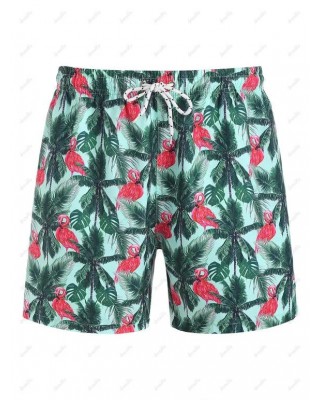 Coconut Tree Flamingo Print Board Shorts