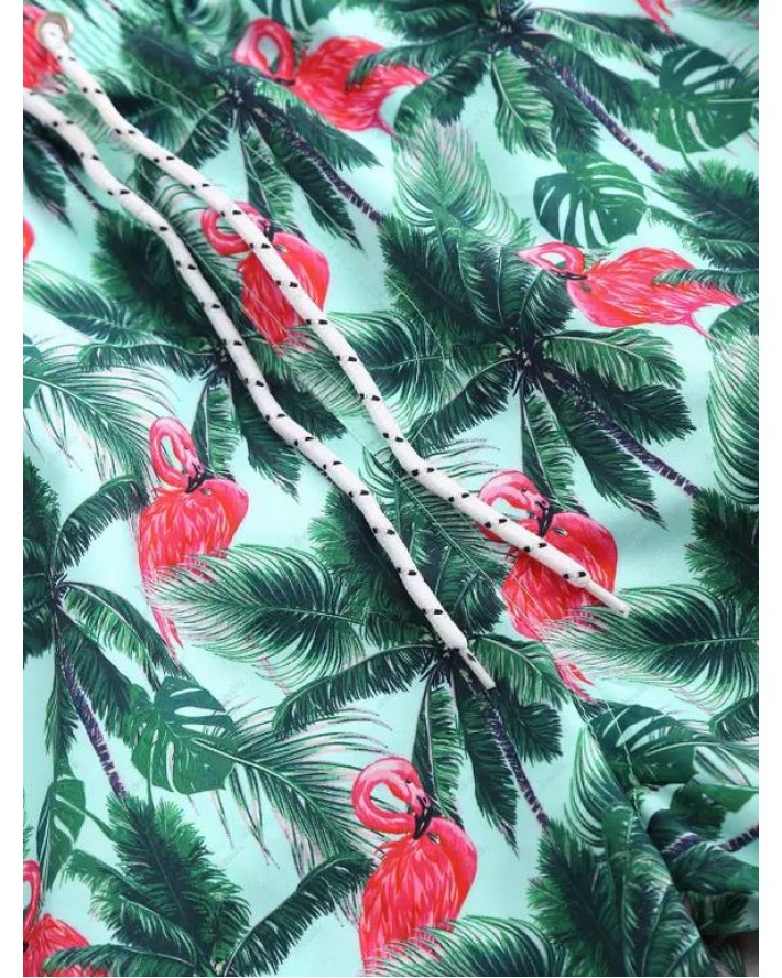 Coconut Tree Flamingo Print Board Shorts