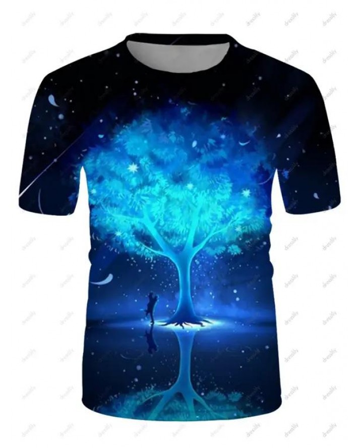 Life Tree Galaxy 3D Print T Shirt Summer Round Neck T-shirt Short Sleeve Casual Tee