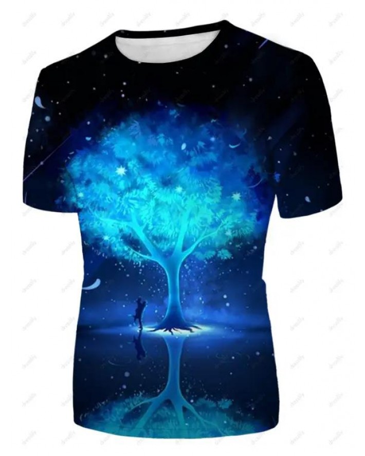 Life Tree Galaxy 3D Print T Shirt Summer Round Neck T-shirt Short Sleeve Casual Tee