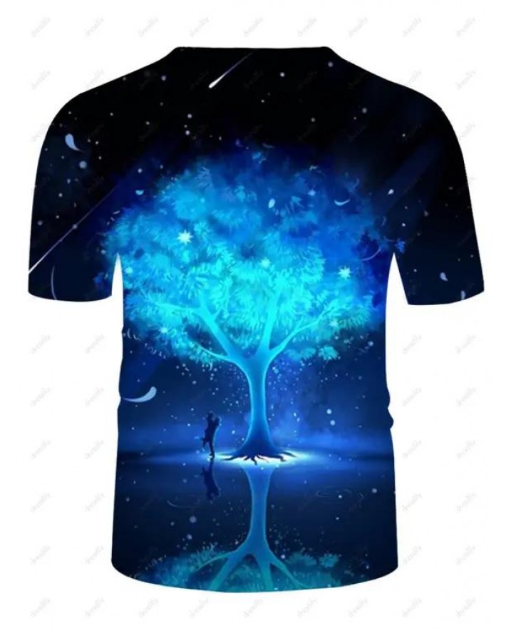 Life Tree Galaxy 3D Print T Shirt Summer Round Neck T-shirt Short Sleeve Casual Tee