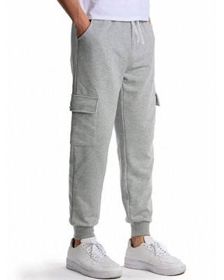 Casual Jogger Pants Plaid Color Pockets Elastic Waist Beam Feet Long Pants