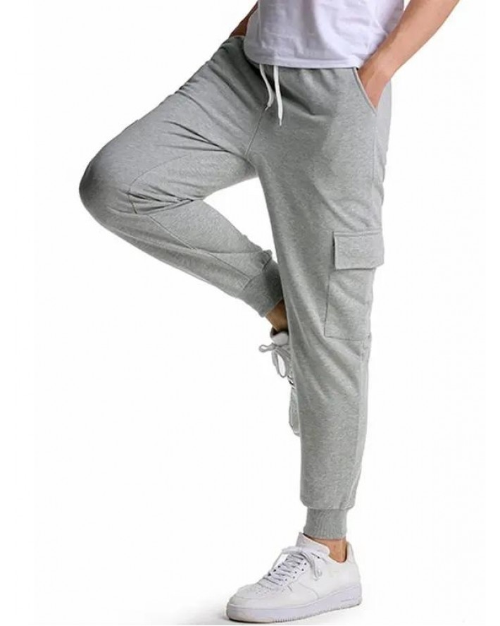 Casual Jogger Pants Plaid Color Pockets Elastic Waist Beam Feet Long Pants