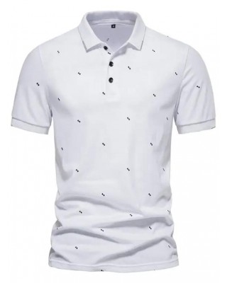 Geometric Print T Shirt Turn Down Collar Half Button Short Sleeve Summer Casual Tee