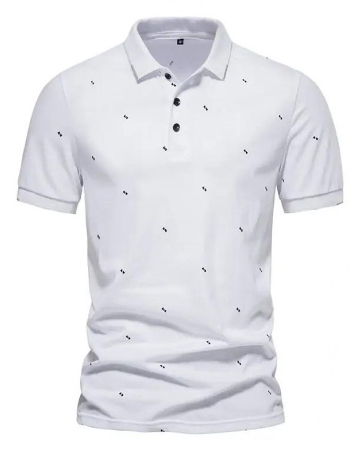 Geometric Print T Shirt Turn Down Collar Half Button Short Sleeve Summer Casual Tee