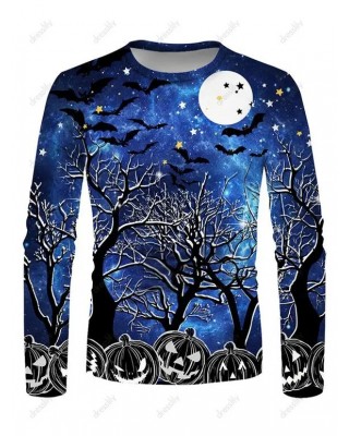 Halloween Night Pumpkin Print Long Sleeve T-shirt
