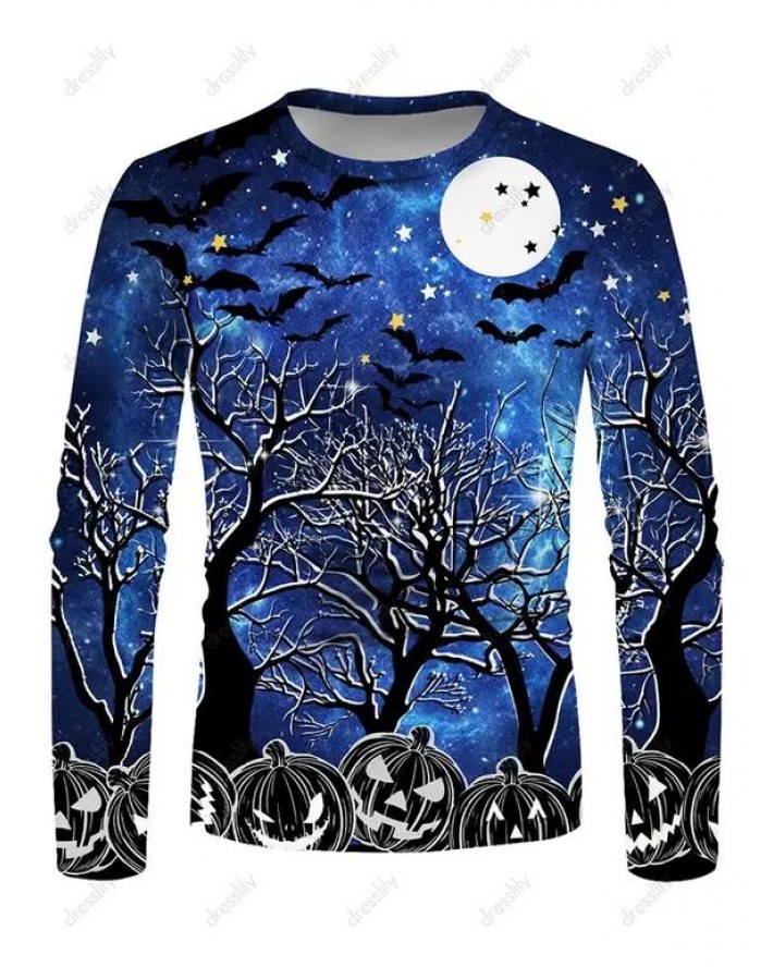 Halloween Night Pumpkin Print Long Sleeve T-shirt