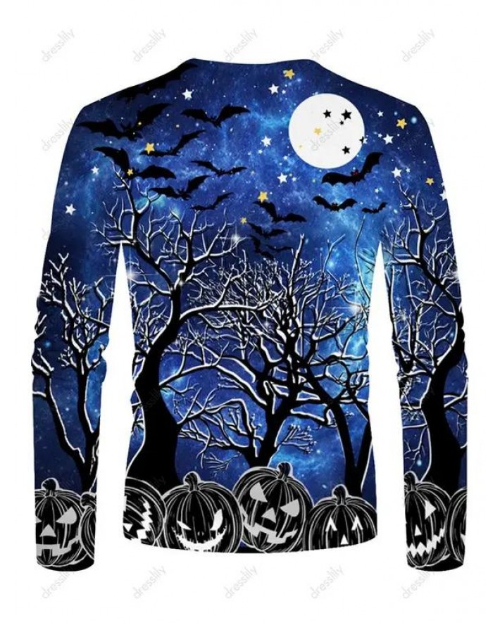 Halloween Night Pumpkin Print Long Sleeve T-shirt