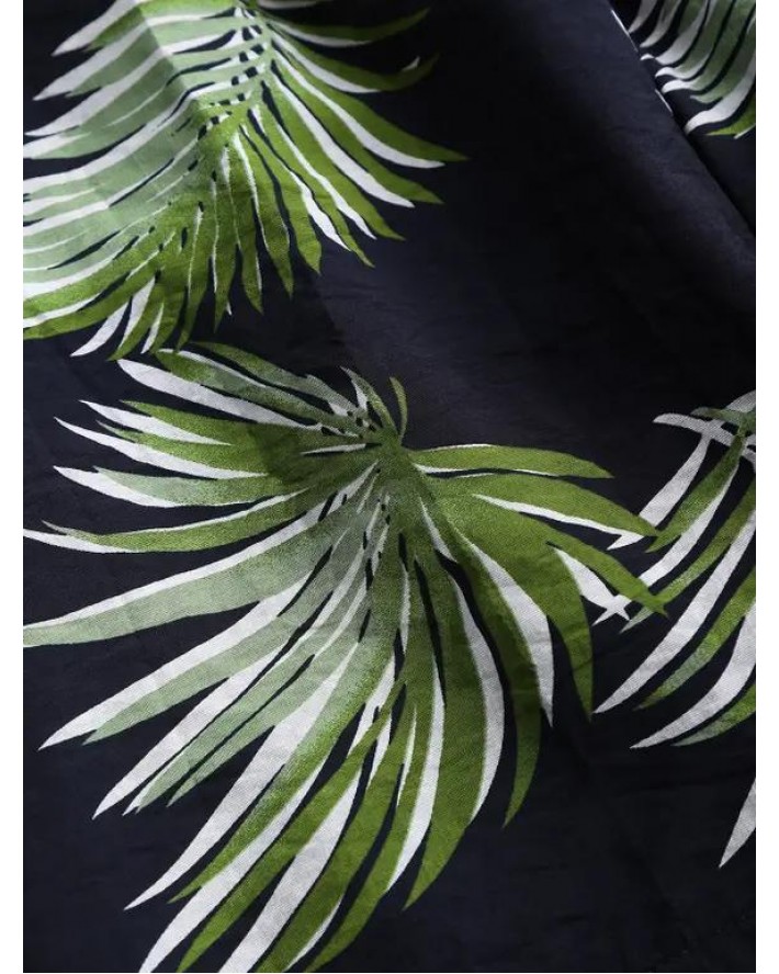 Drawstring Leaves Print Pockets Shorts