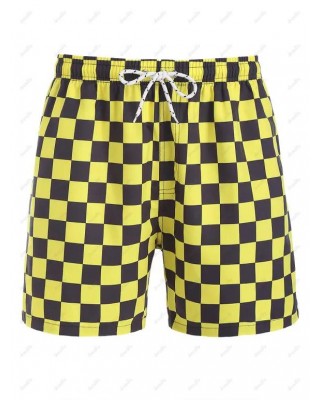 Checkerboard Pattern Drawstring Shorts