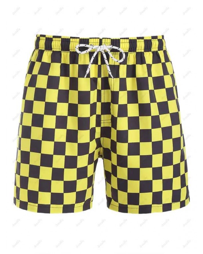 Checkerboard Pattern Drawstring Shorts