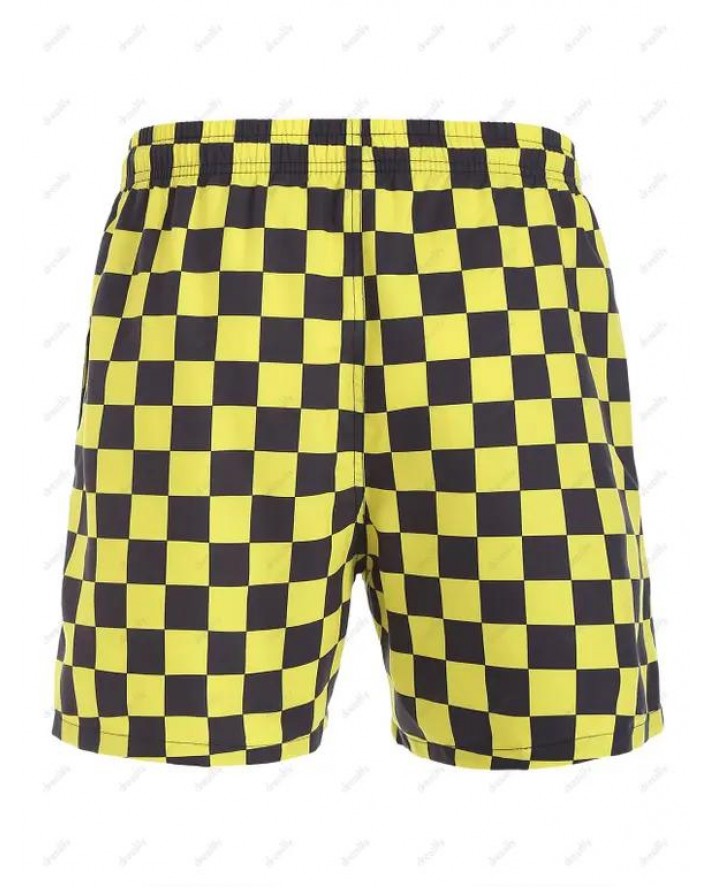Checkerboard Pattern Drawstring Shorts