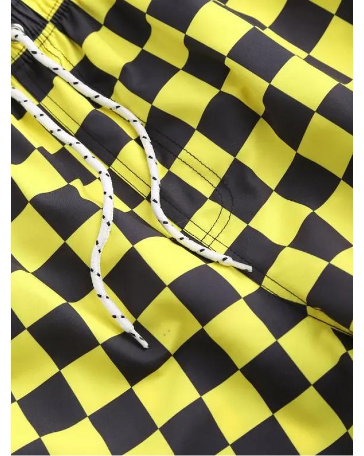 Checkerboard Pattern Drawstring Shorts