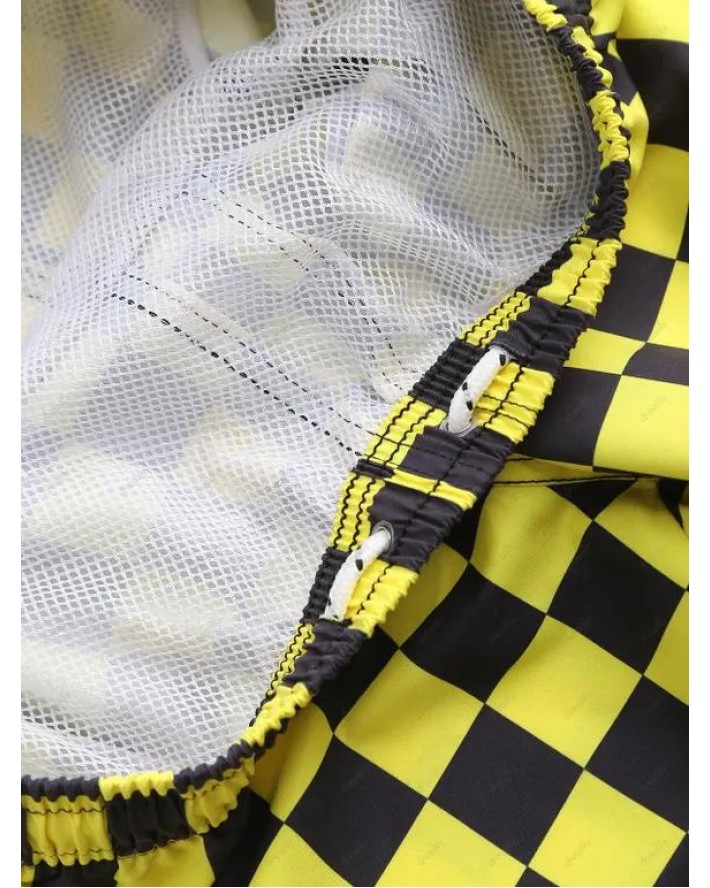 Checkerboard Pattern Drawstring Shorts