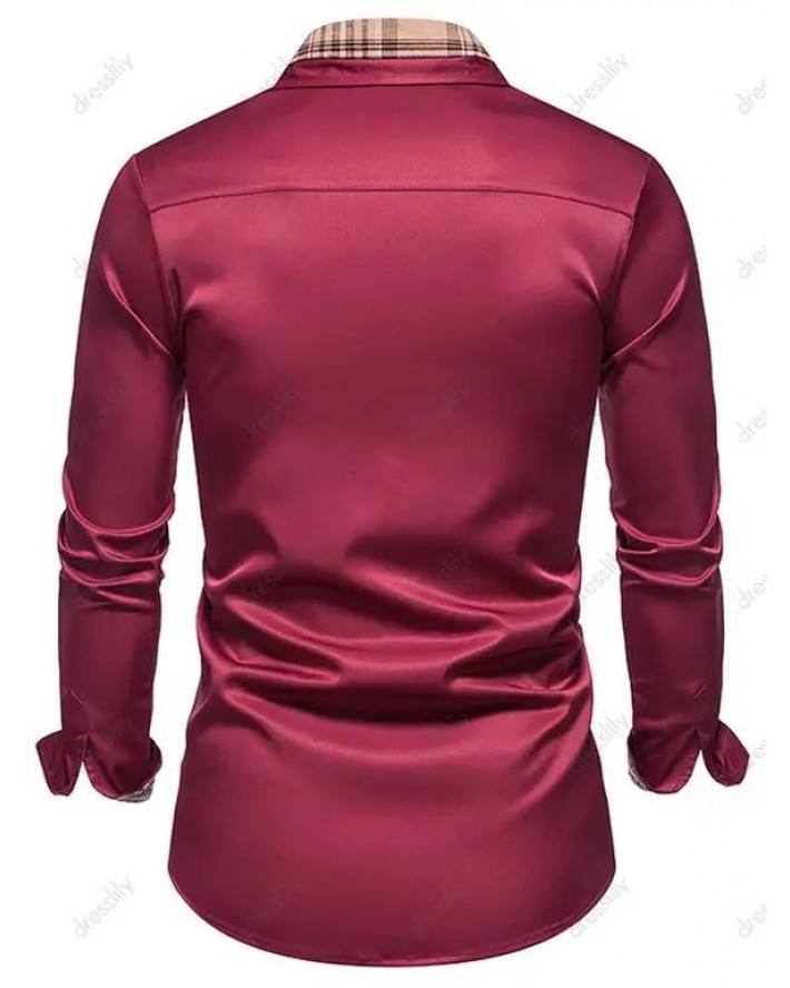 Plaid Casual Business Shirt Pocket Patch Long Sleeve Button Up Formal Shirt