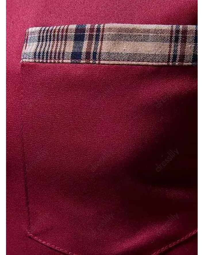 Plaid Casual Business Shirt Pocket Patch Long Sleeve Button Up Formal Shirt