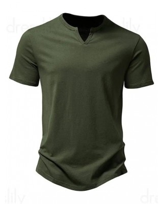 V Notched T Shirt Plain Color Round Neck Short Sleeve Basic Tee