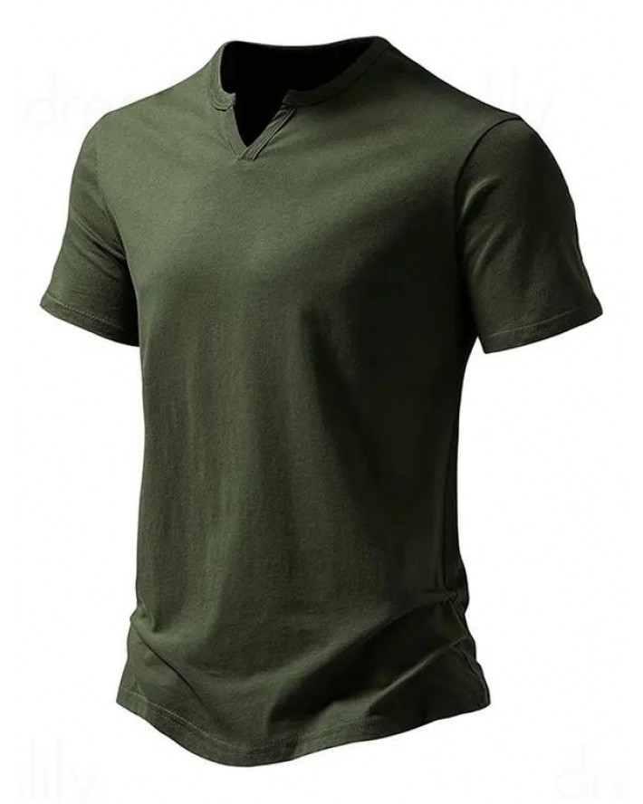 V Notched T Shirt Plain Color Round Neck Short Sleeve Basic Tee