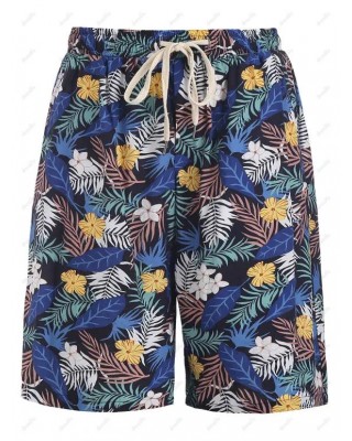 Tropical Floral Leaf Print Hawaii Board Shorts