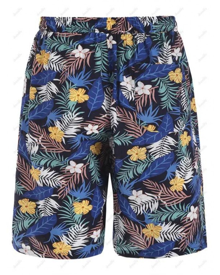 Tropical Floral Leaf Print Hawaii Board Shorts