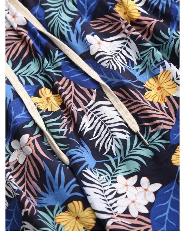 Tropical Floral Leaf Print Hawaii Board Shorts