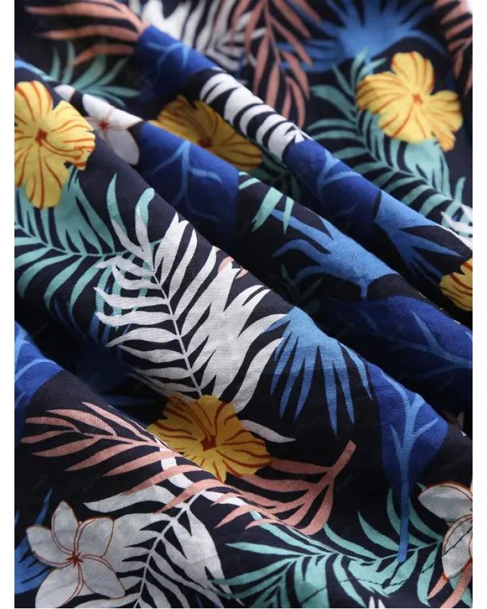 Tropical Floral Leaf Print Hawaii Board Shorts