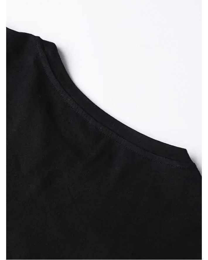 Letter and Skull Print Casual T Shirt Short Sleeve Round Neck Tee