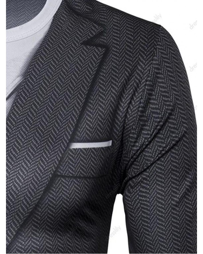Tuxedo Faux Twinset 3D Print T Shirt Long Sleeve Round Neck Casual Tee