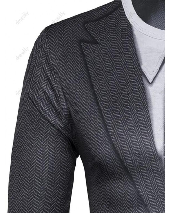 Tuxedo Faux Twinset 3D Print T Shirt Long Sleeve Round Neck Casual Tee