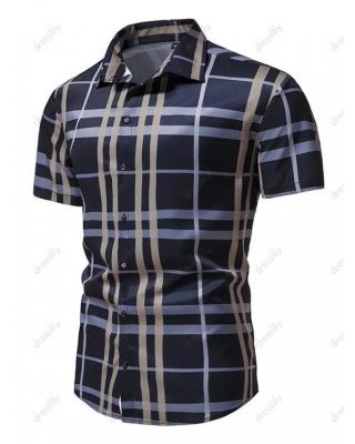 Vintage Shirt Plaid Print Turn Down Collar Short Sleeve Summer Casual Button Up Shirt